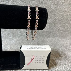 Avon Breast Cancer Crusade Tennis Bracelet 2010 Light Pink Rhinestone Lot Of 2